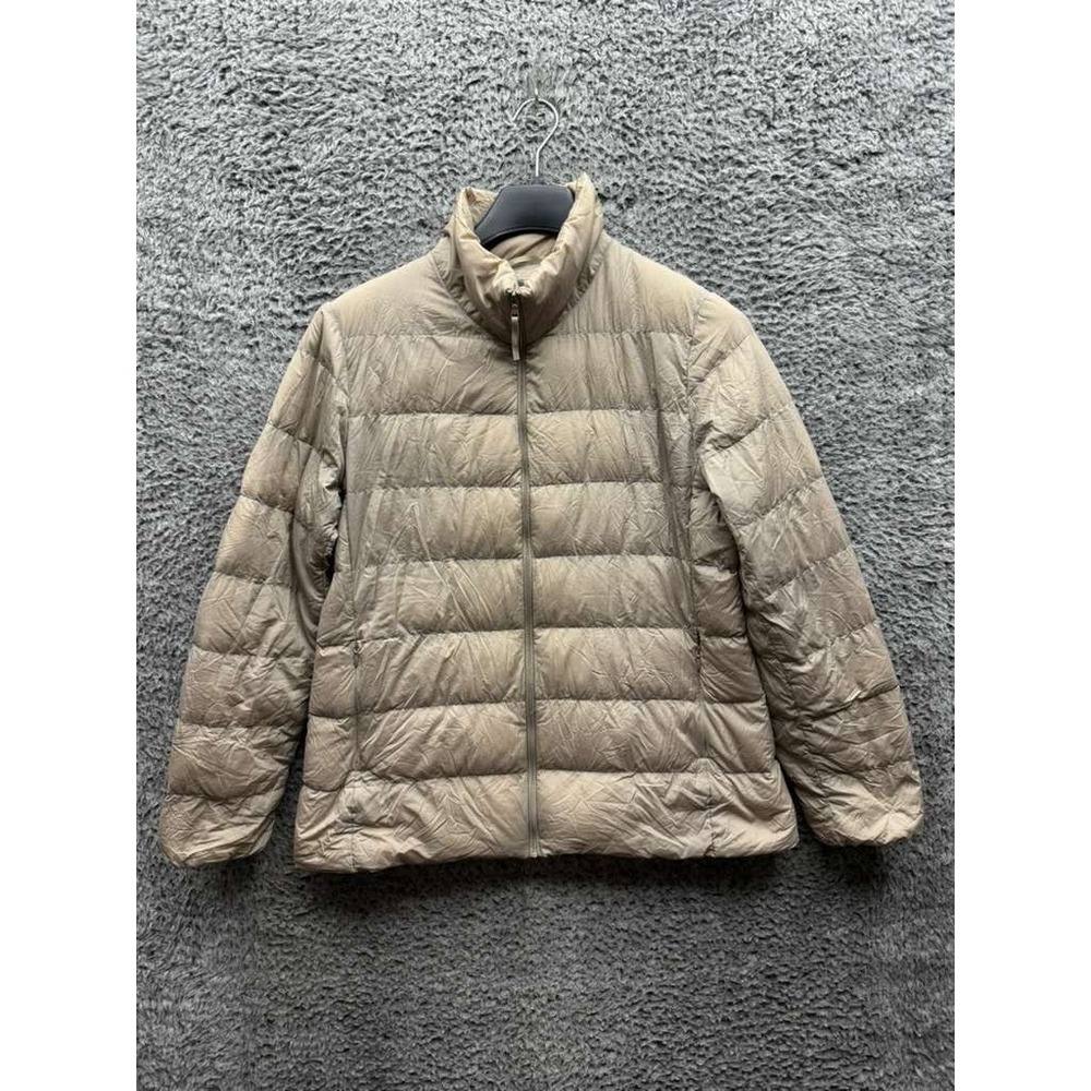 Uniqlo Ultra Light Down Lightweight Full Zip Puffer Jacket Natural Womens Size L